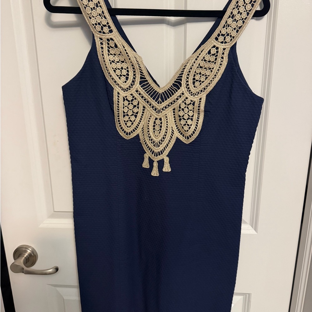 Lilly Pulitzer Navy Midi Dress with Ivory Crochet Yoke
